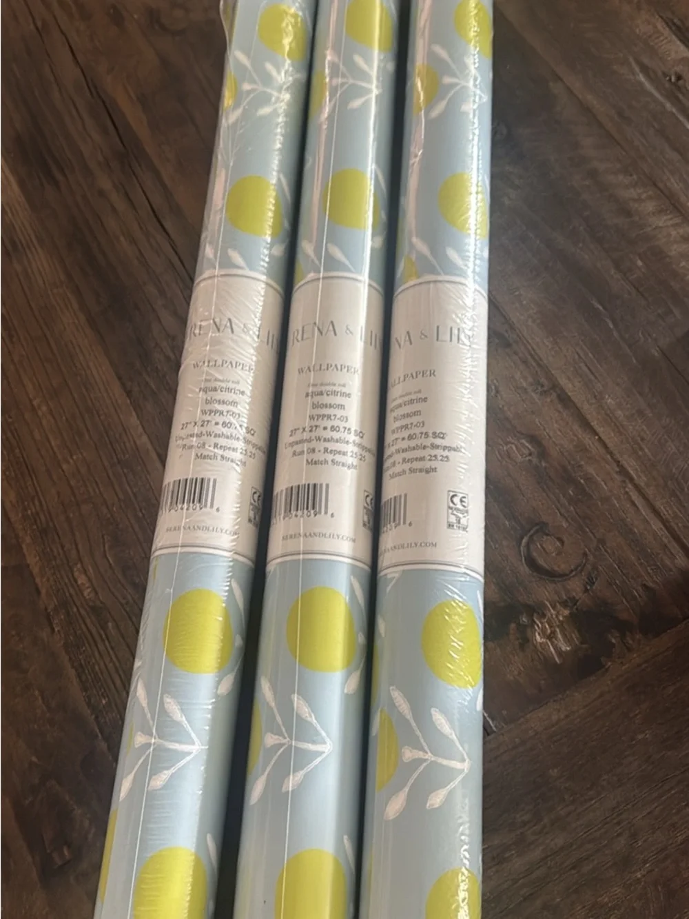 Serena & Lily Aqua and Citrine Blossom Wallpaper Rolls